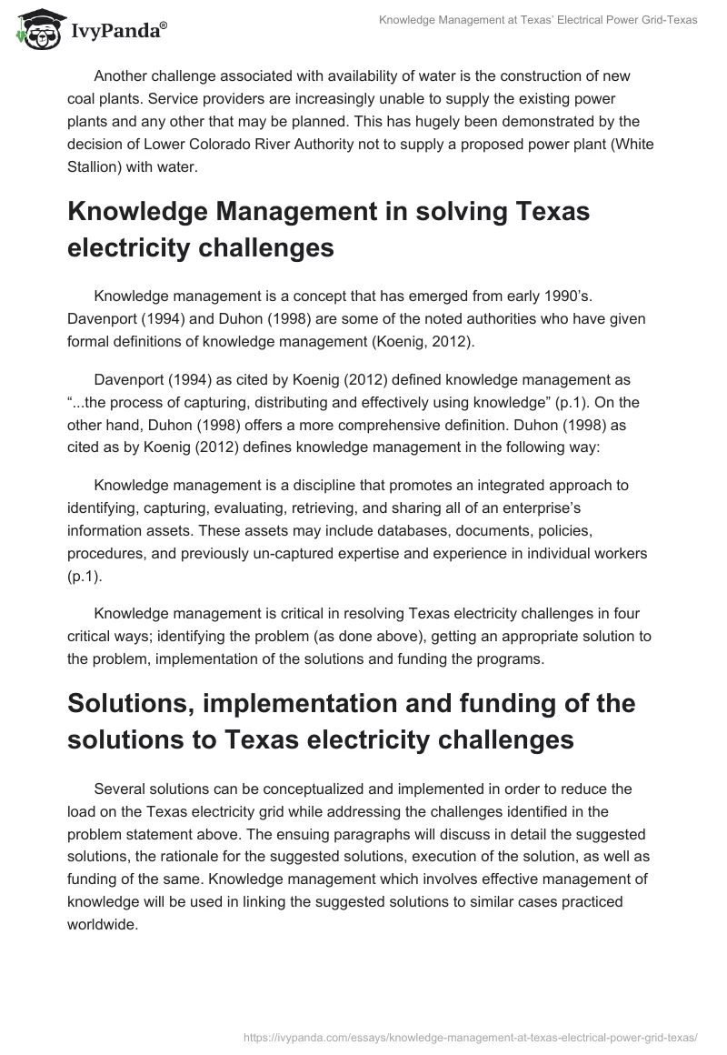 Knowledge Management at Texas’ Electrical Power Grid-Texas. Page 4