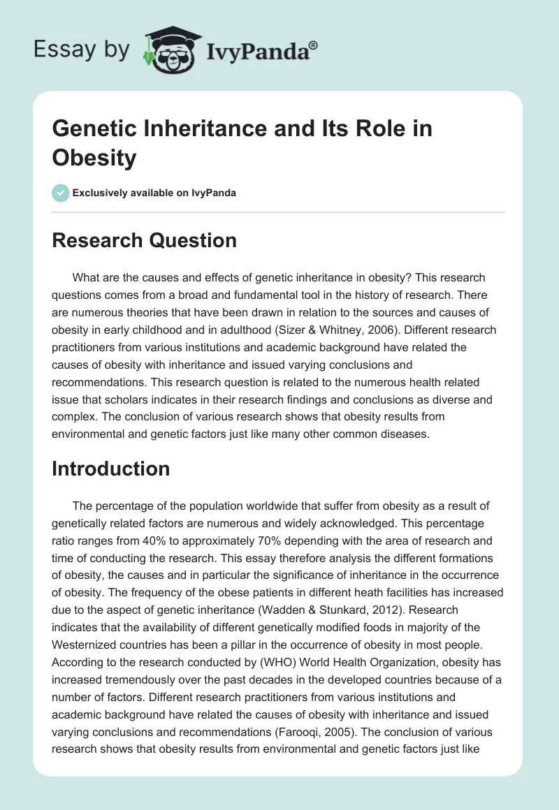 Genetic Inheritance and Its Role in Obesity. Page 1