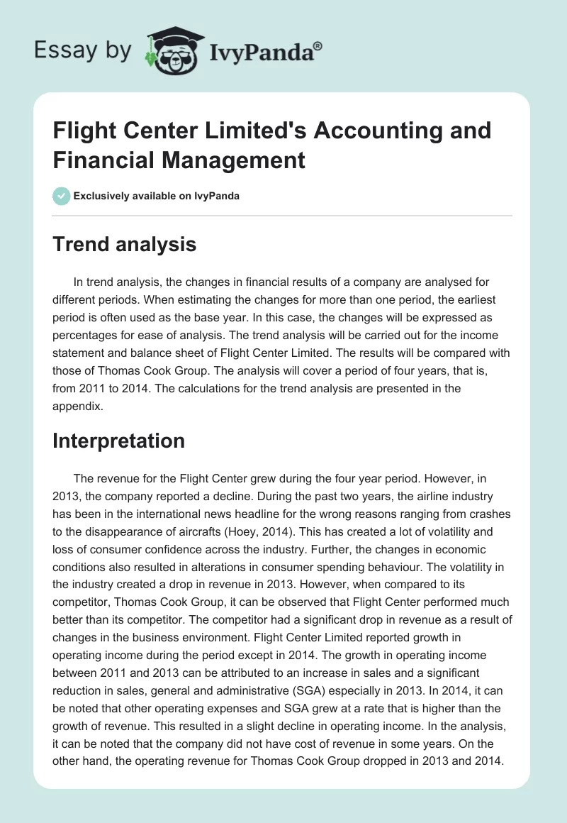Flight Center Limited's Accounting and Financial Management. Page 1