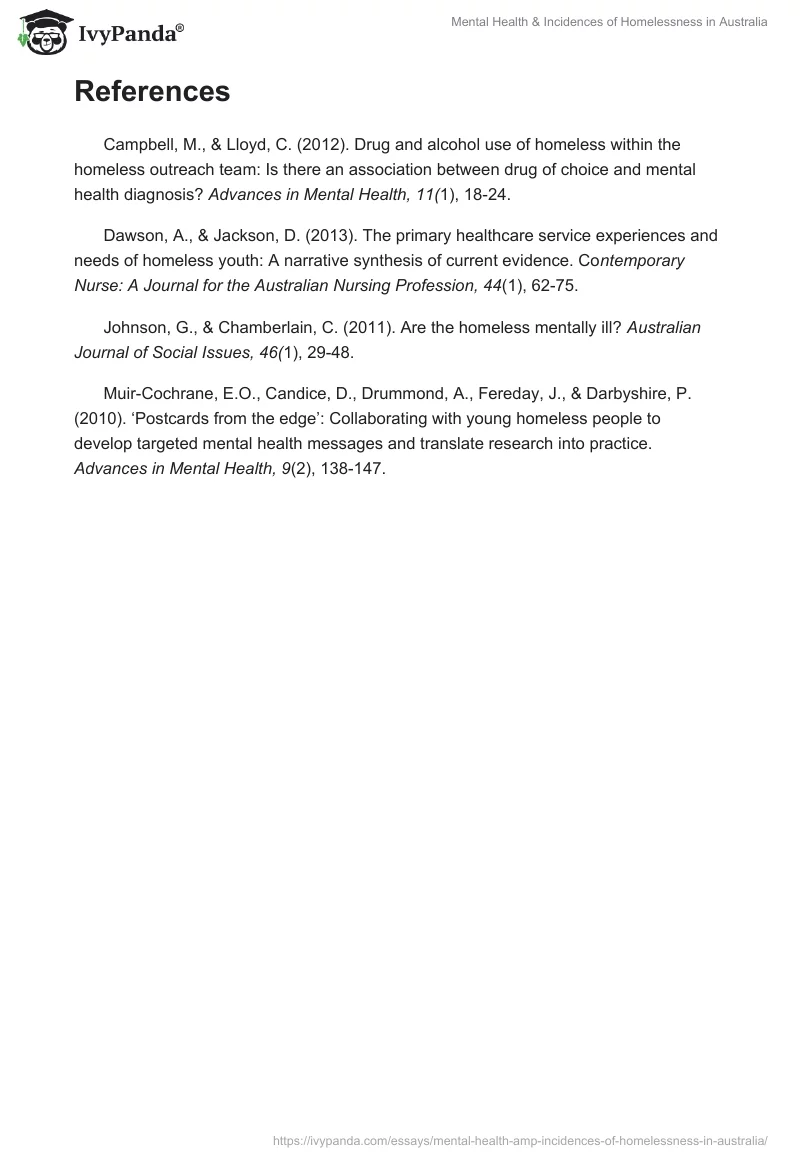 Mental Health & Incidences of Homelessness in Australia. Page 3