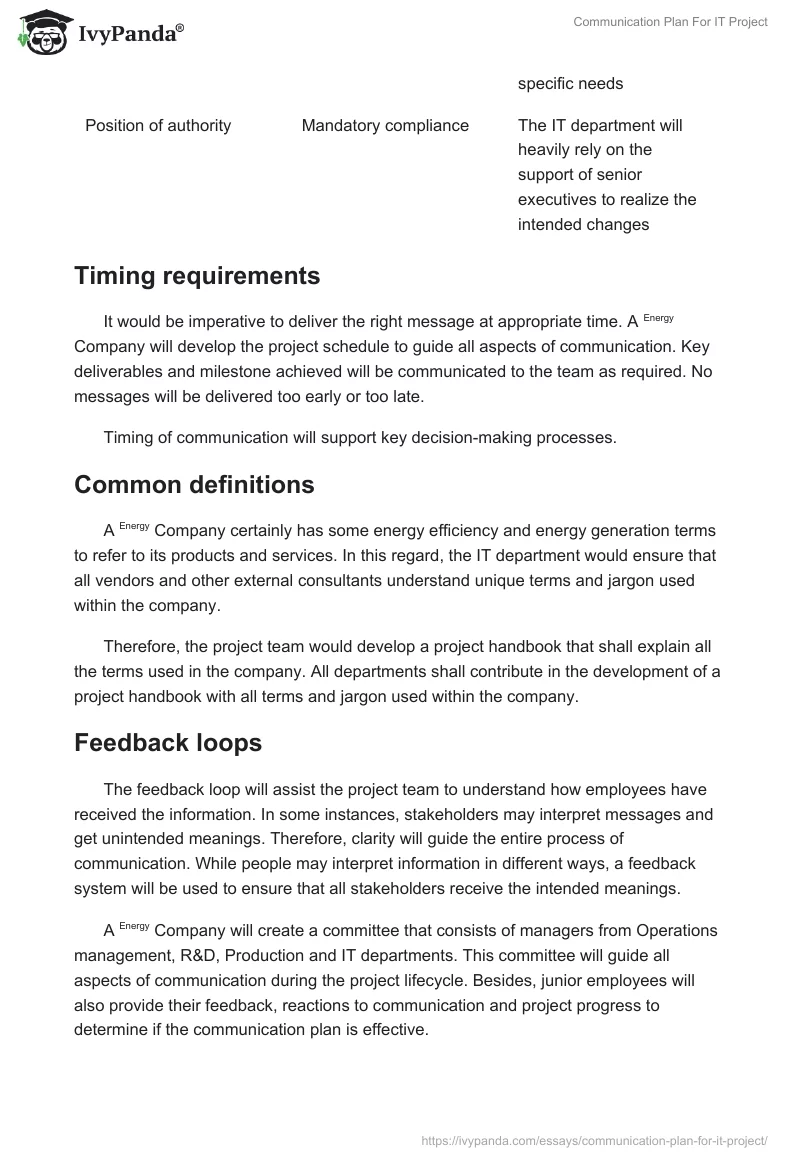 Communication Plan For IT Project. Page 4