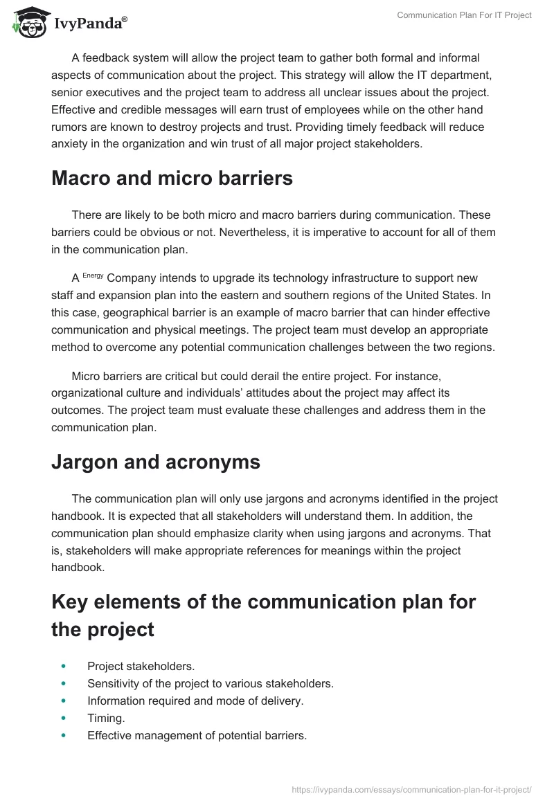 Communication Plan For IT Project. Page 5