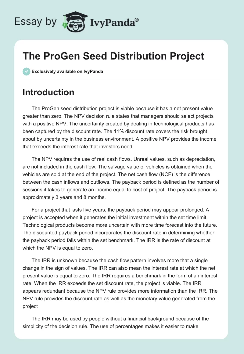 The ProGen Seed Distribution Project. Page 1