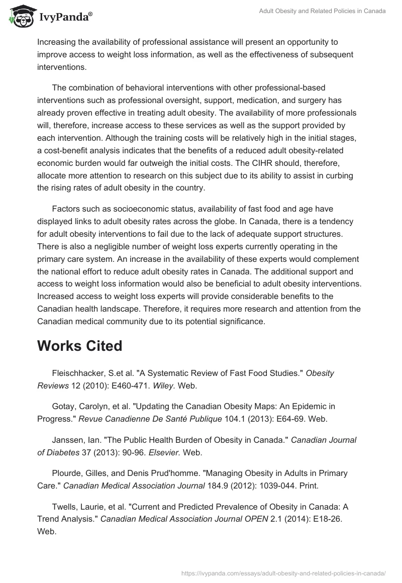 Adult Obesity and Related Policies in Canada. Page 3