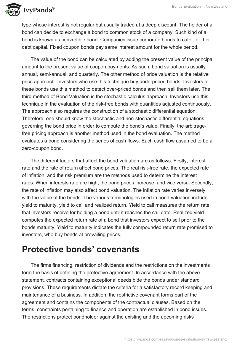 Bonds Evaluation in New Zealand. Page 2
