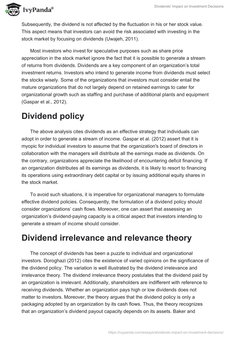 Dividends' Impact on Investment Decisions. Page 3