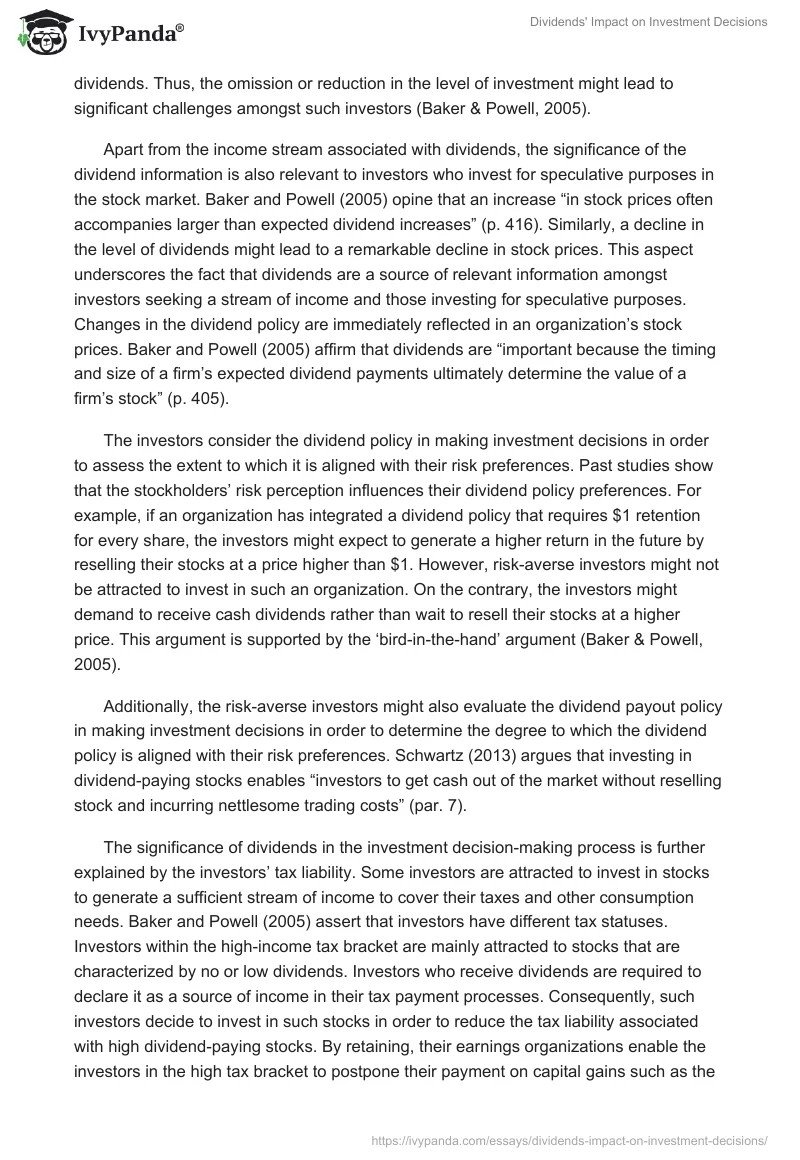 Dividends' Impact on Investment Decisions. Page 5