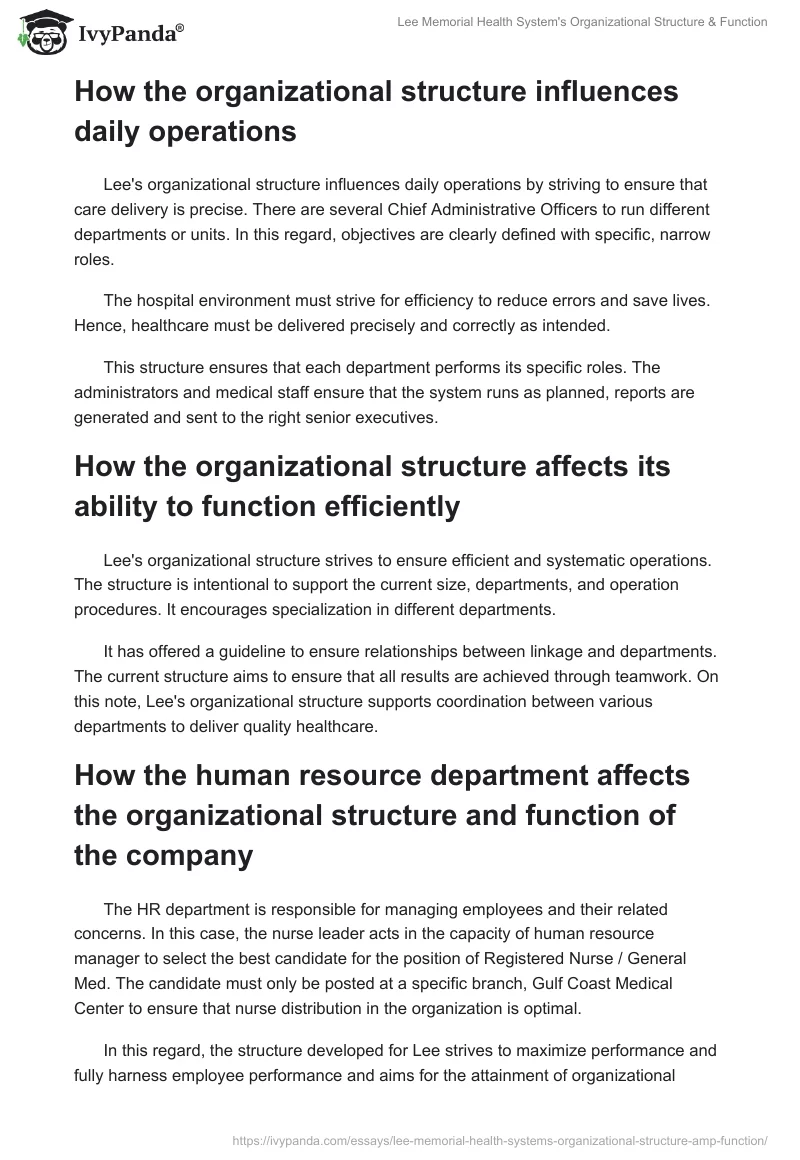 Lee Memorial Health System's Organizational Structure & Function. Page 2