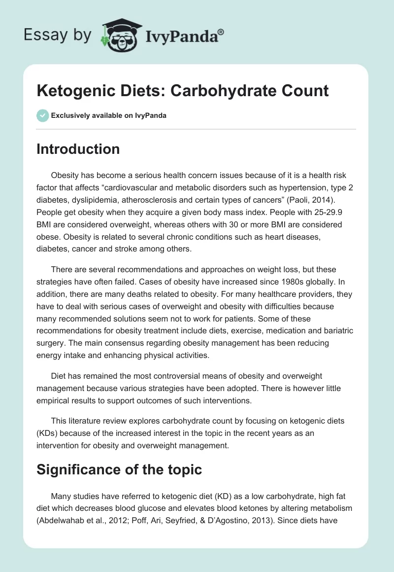 Ketogenic Diets: Carbohydrate Count. Page 1