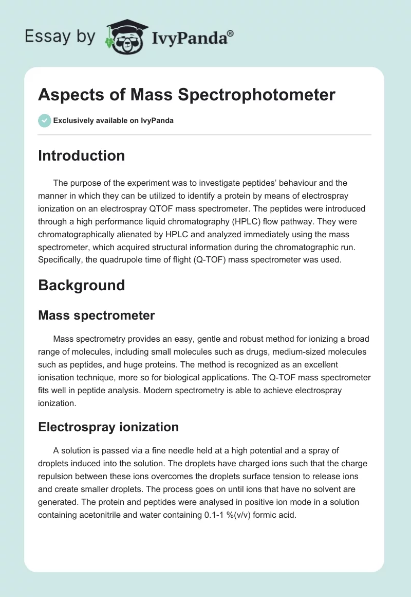 Aspects of Mass Spectrophotometer. Page 1
