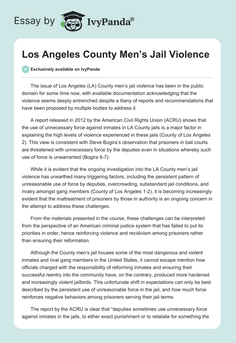 Los Angeles County Men’s Jail Violence. Page 1