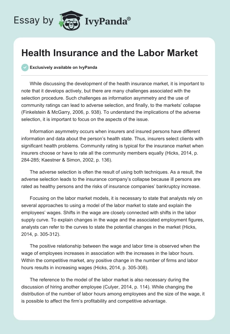 Health Insurance and the Labor Market. Page 1