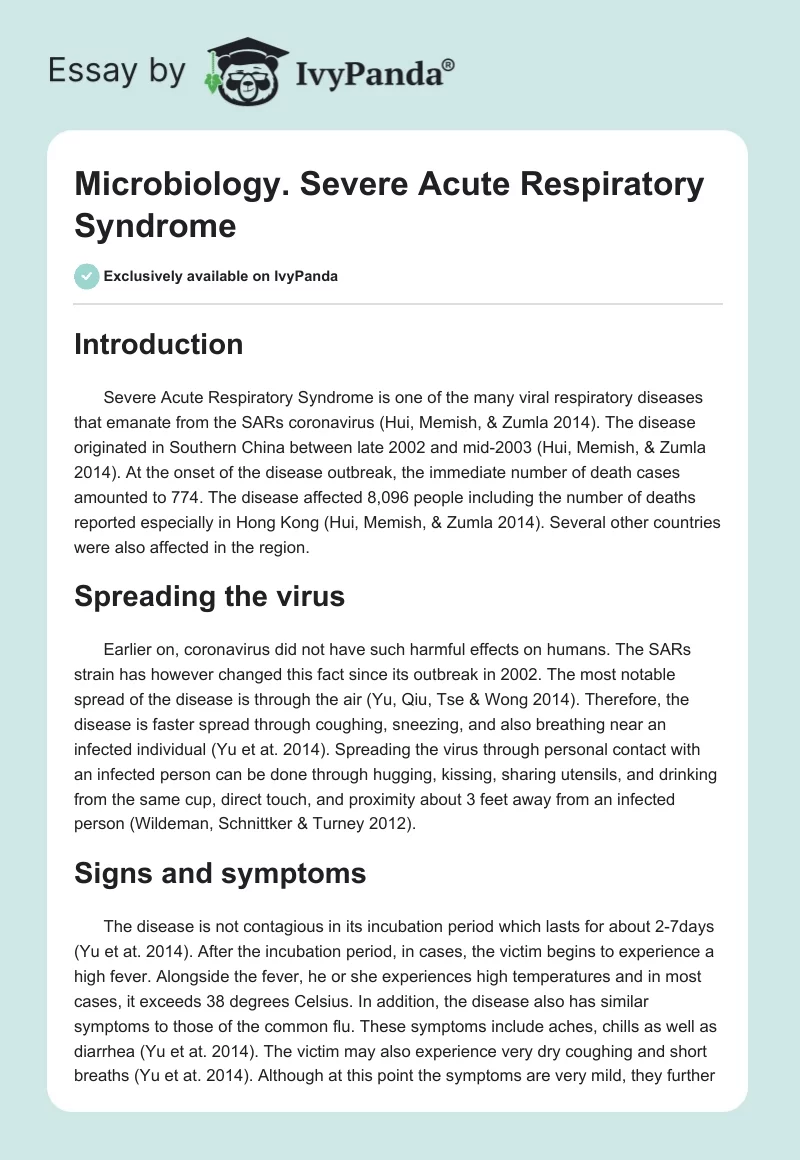 Microbiology. Severe Acute Respiratory Syndrome. Page 1