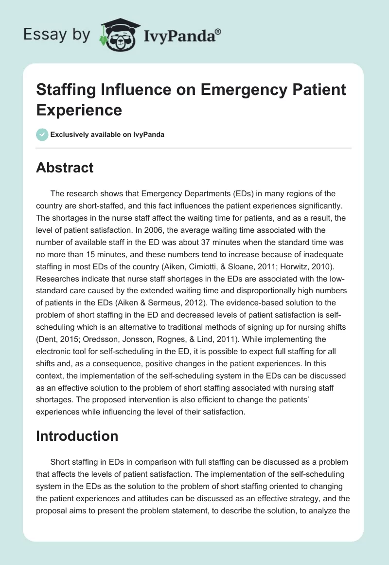 Staffing Influence on Emergency Patient Experience. Page 1