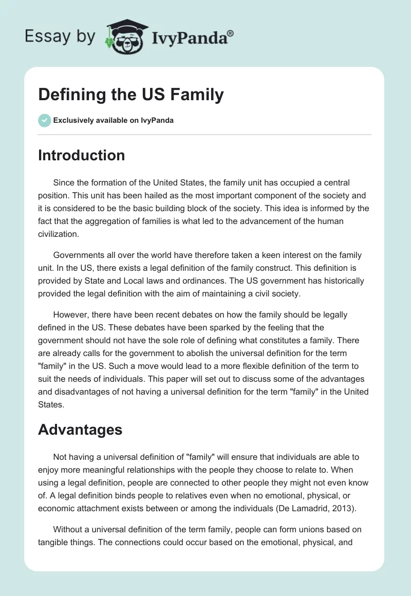 Defining the US Family. Page 1