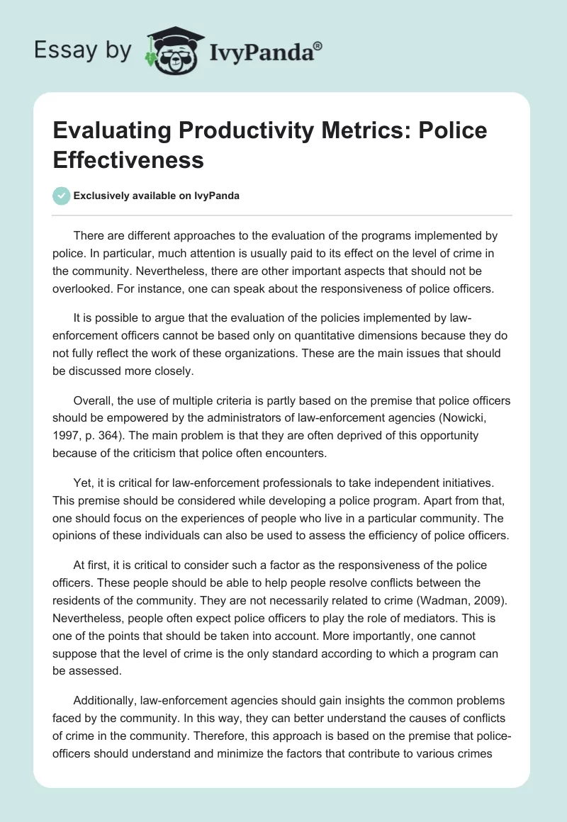 Evaluating Productivity Metrics: Police Effectiveness. Page 1