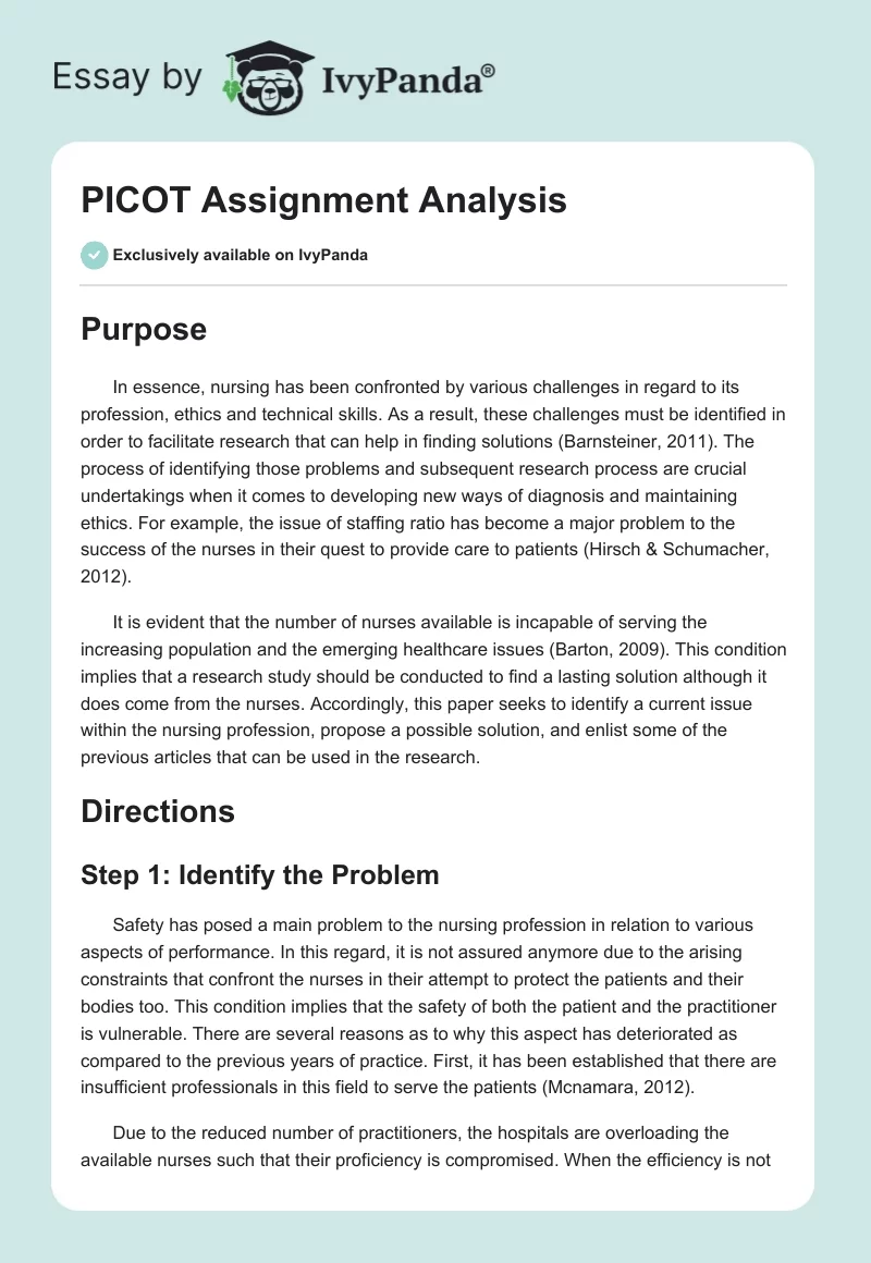 PICOT Assignment Analysis. Page 1