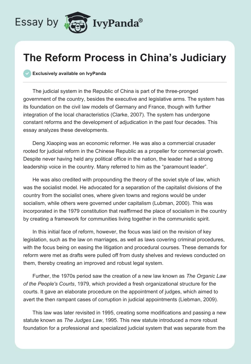 The Reform Process in China’s Judiciary. Page 1