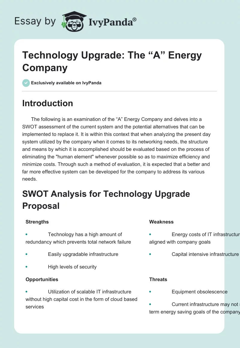 Technology Upgrade: The “A” Energy Company. Page 1