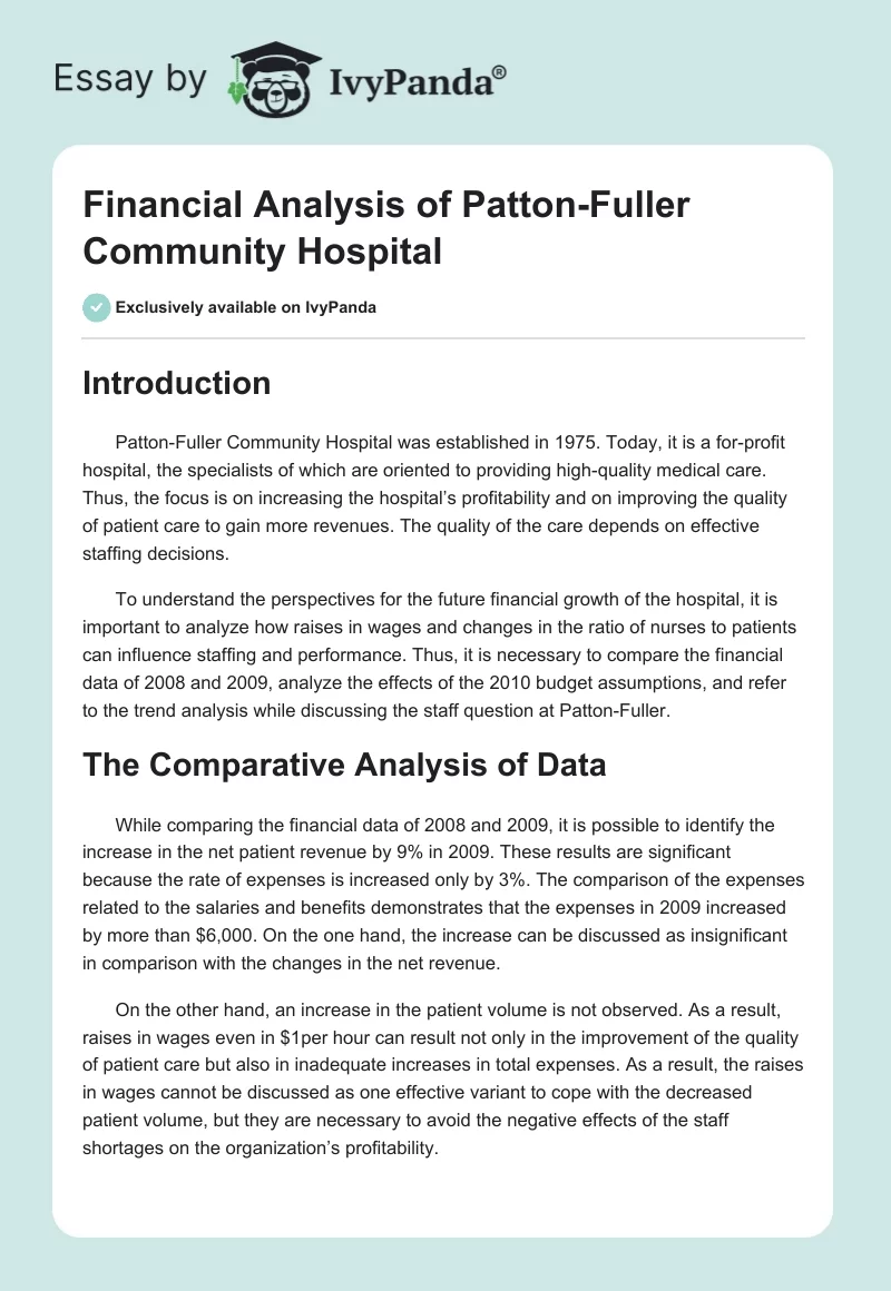 Financial Analysis of Patton-Fuller Community Hospital. Page 1