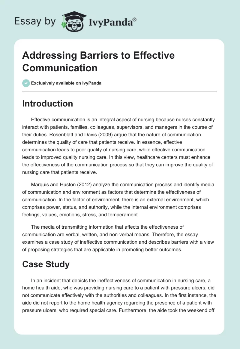 Addressing Barriers to Effective Communication. Page 1
