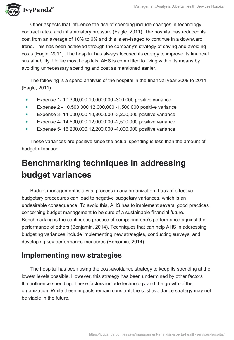 Management Analysis: Alberta Health Services Hospital. Page 2