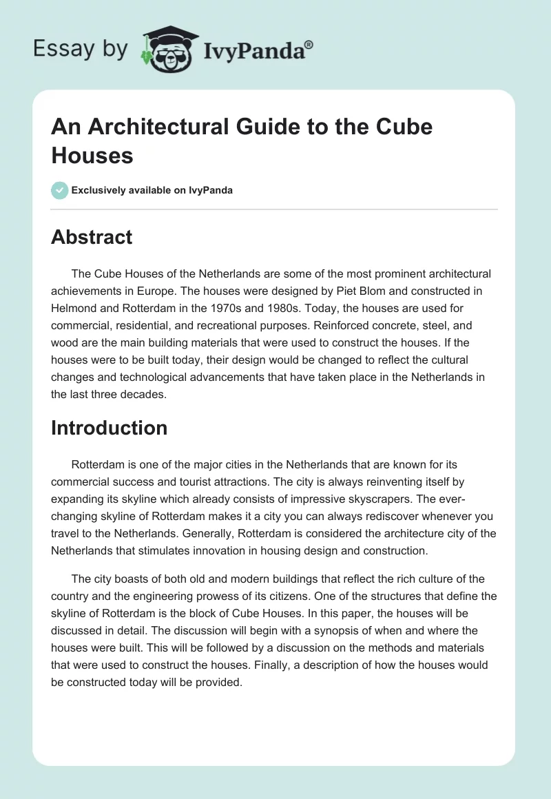 An Architectural Guide to the Cube Houses. Page 1
