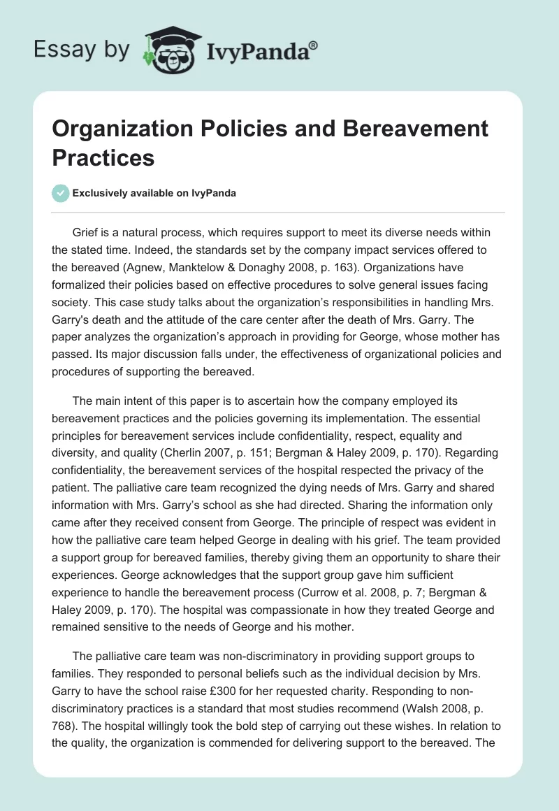 Organization Policies and Bereavement Practices. Page 1