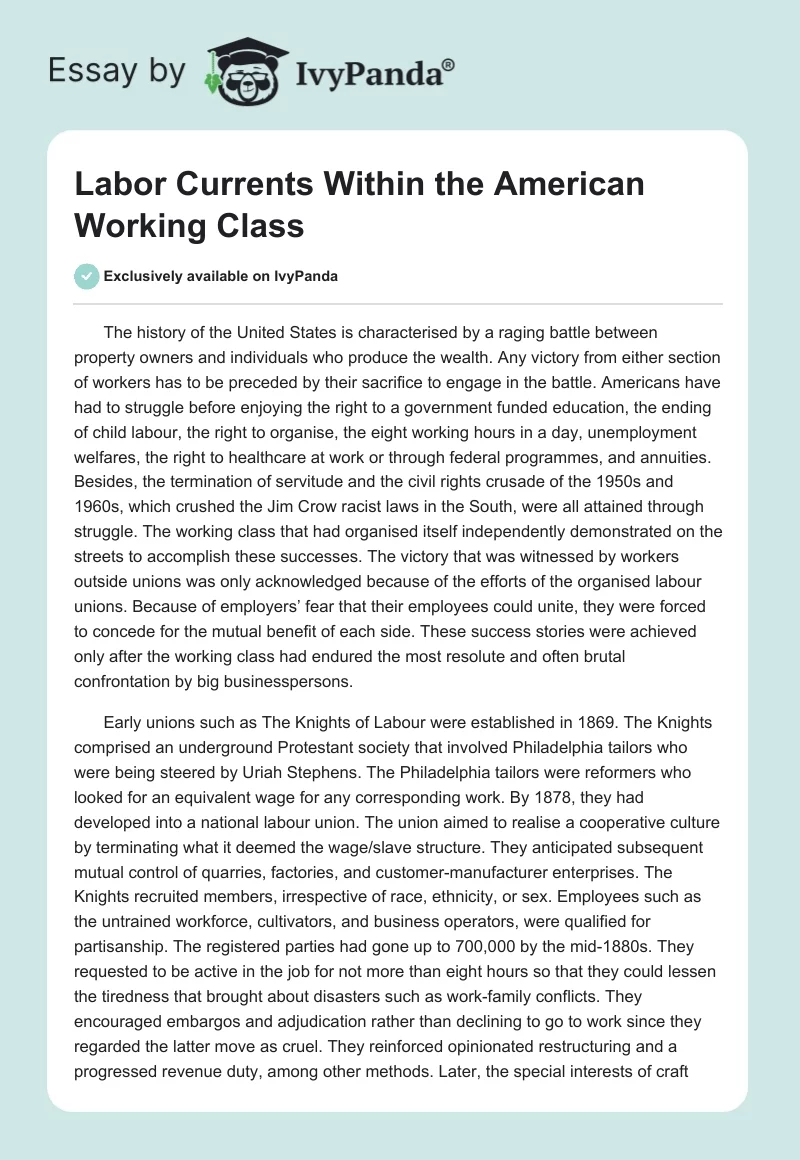 Labor Currents Within the American Working Class. Page 1