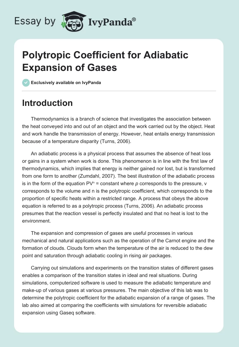 Polytropic Coefficient for Adiabatic Expansion of Gases. Page 1
