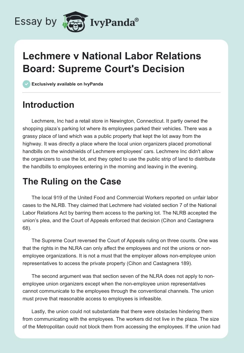 Lechmere vs. National Labor Relations Board: Supreme Court's Decision. Page 1