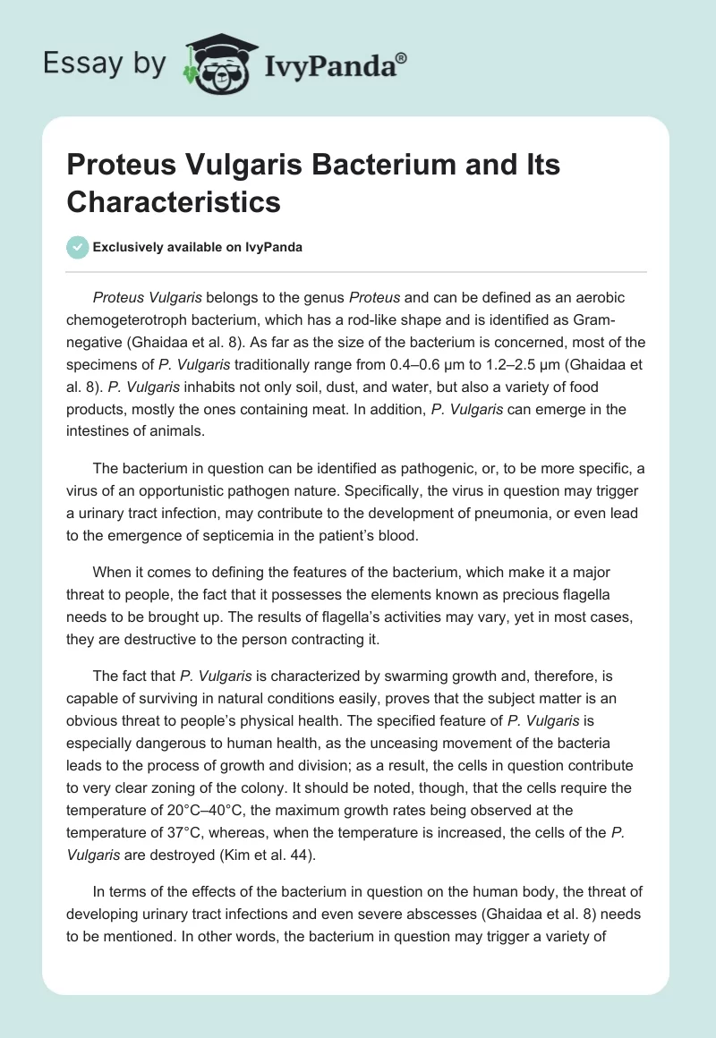 Proteus Vulgaris Bacterium and Its Characteristics. Page 1