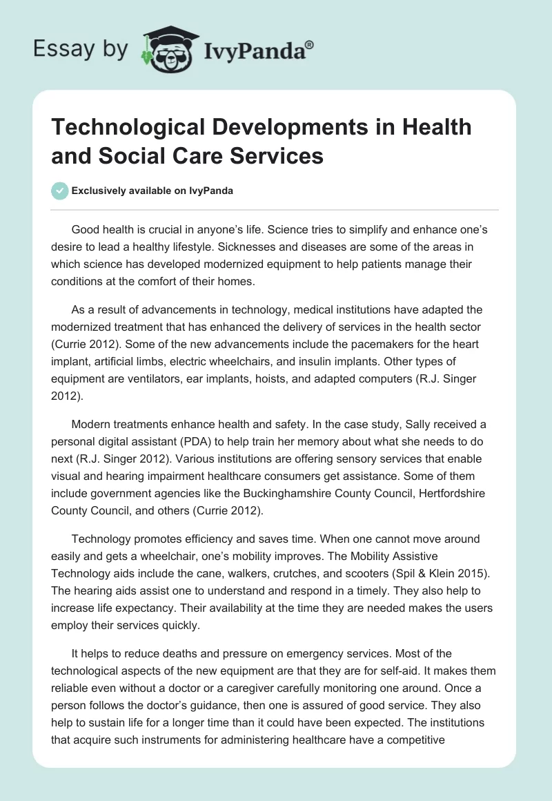 Technological Developments in Health and Social Care Services. Page 1