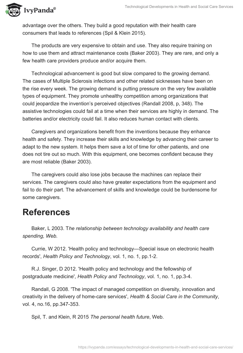 Technological Developments in Health and Social Care Services. Page 2