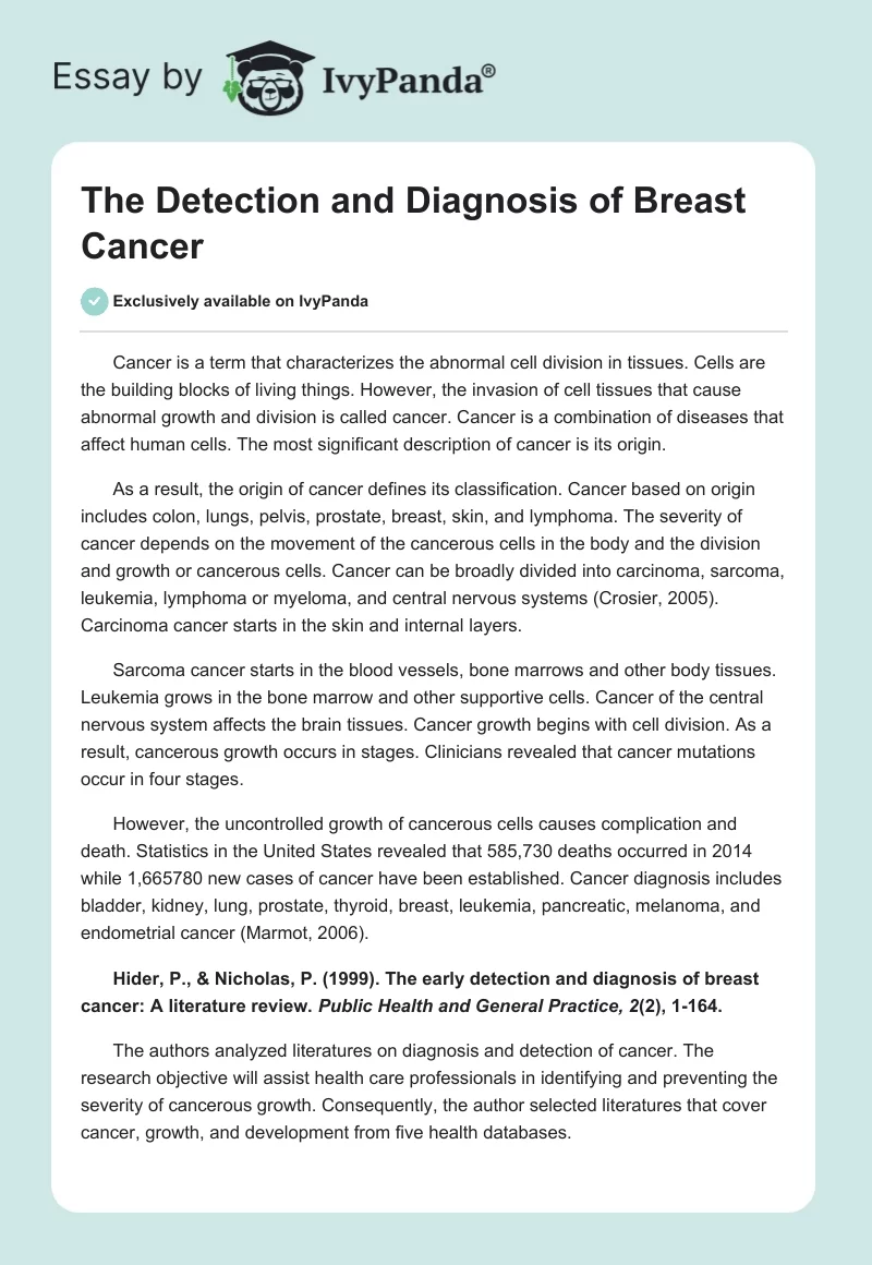 The Detection and Diagnosis of Breast Cancer. Page 1
