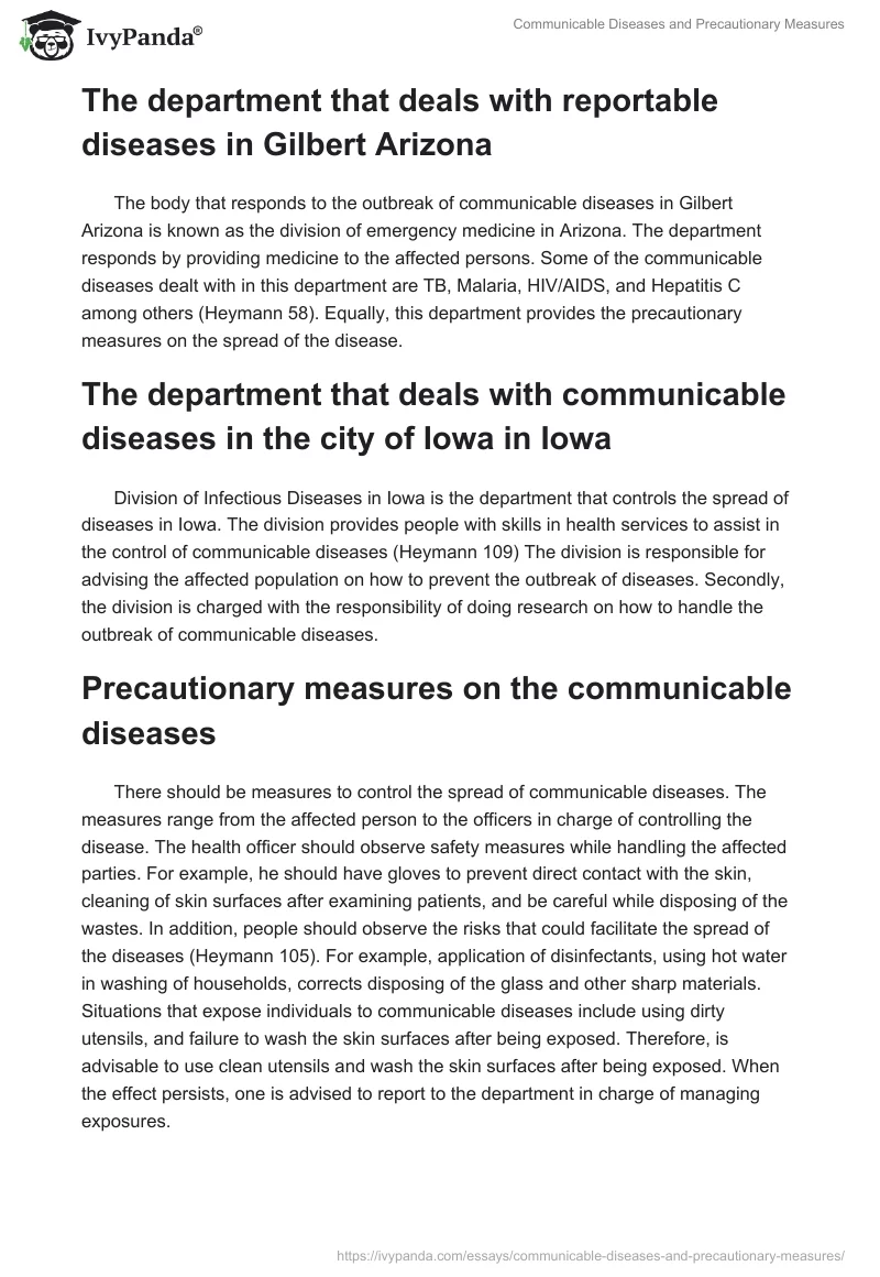 Communicable Diseases and Precautionary Measures. Page 2