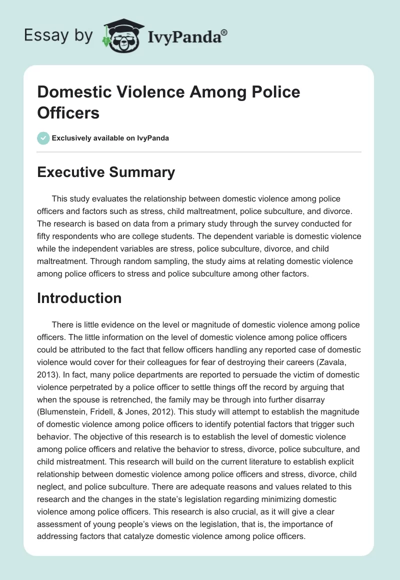 Domestic Violence Among Police Officers. Page 1
