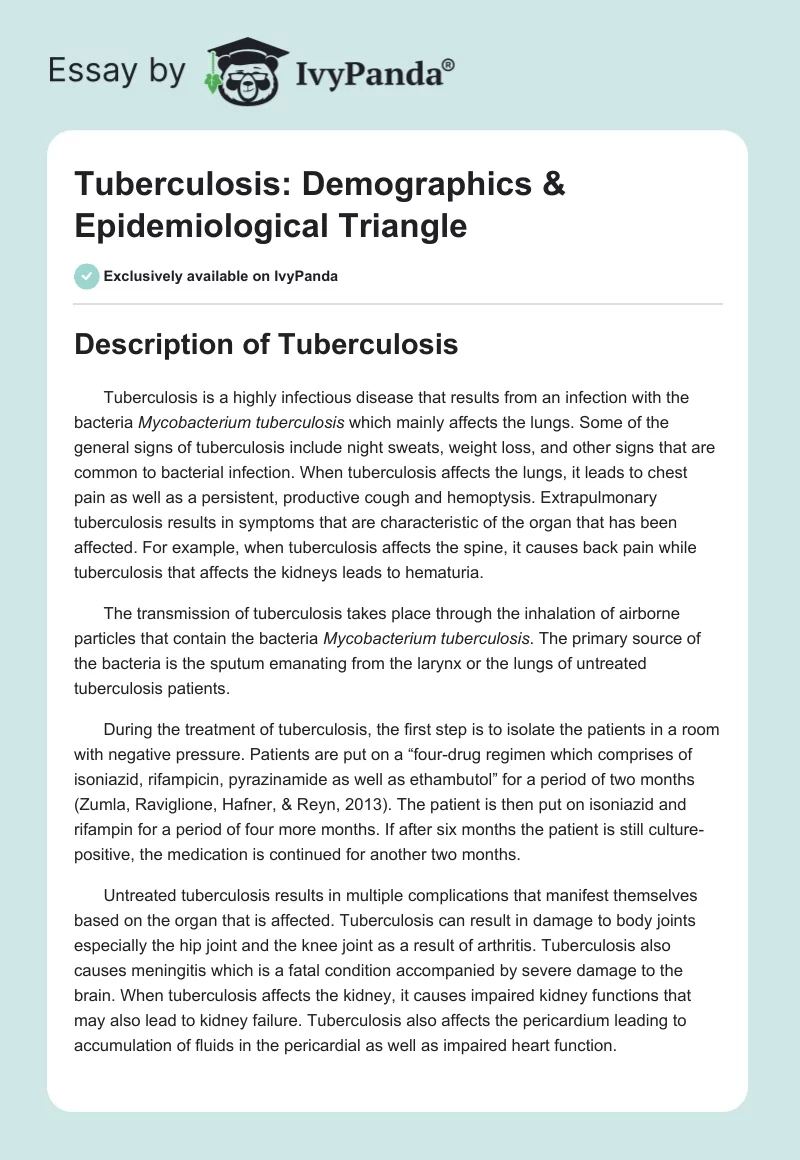 Tuberculosis: Demographics & Epidemiological Triangle. Page 1