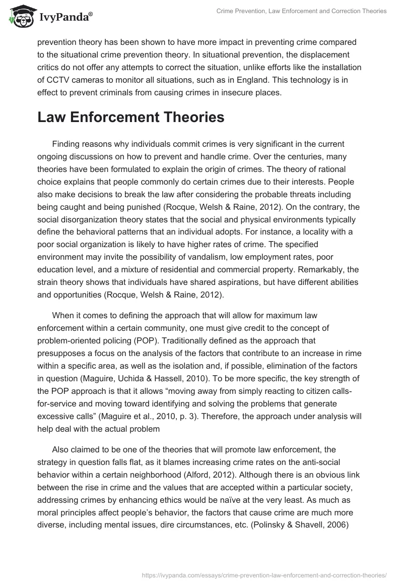 Crime Prevention, Law Enforcement and Correction Theories. Page 3