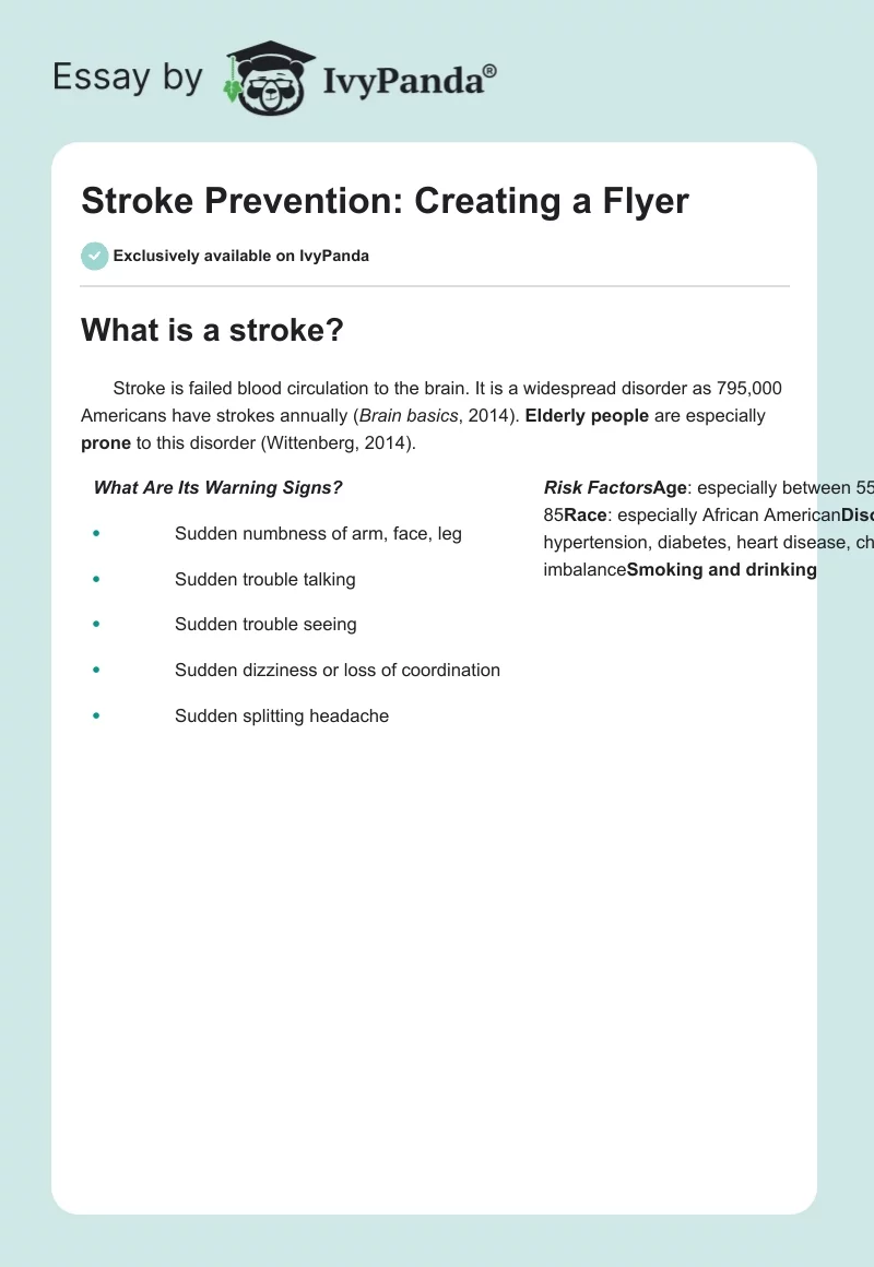 Stroke Prevention: Creating a Flyer. Page 1