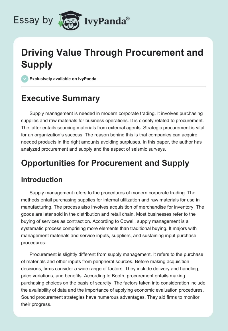 Driving Value Through Procurement and Supply. Page 1