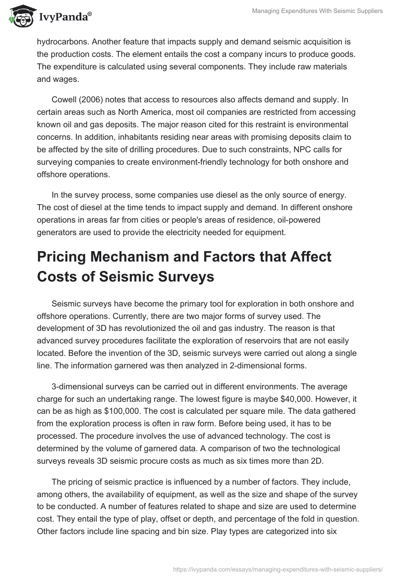 Managing Expenditures With Seismic Suppliers. Page 3