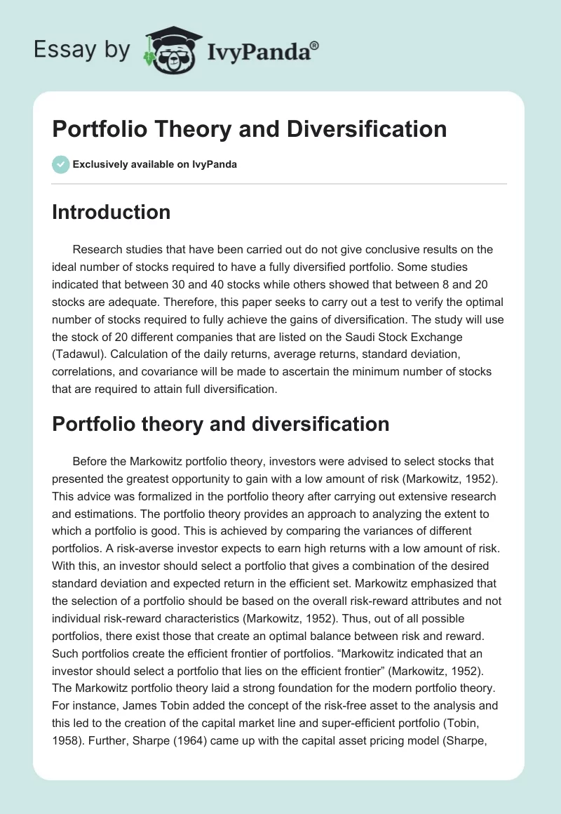 Portfolio Theory and Diversification. Page 1