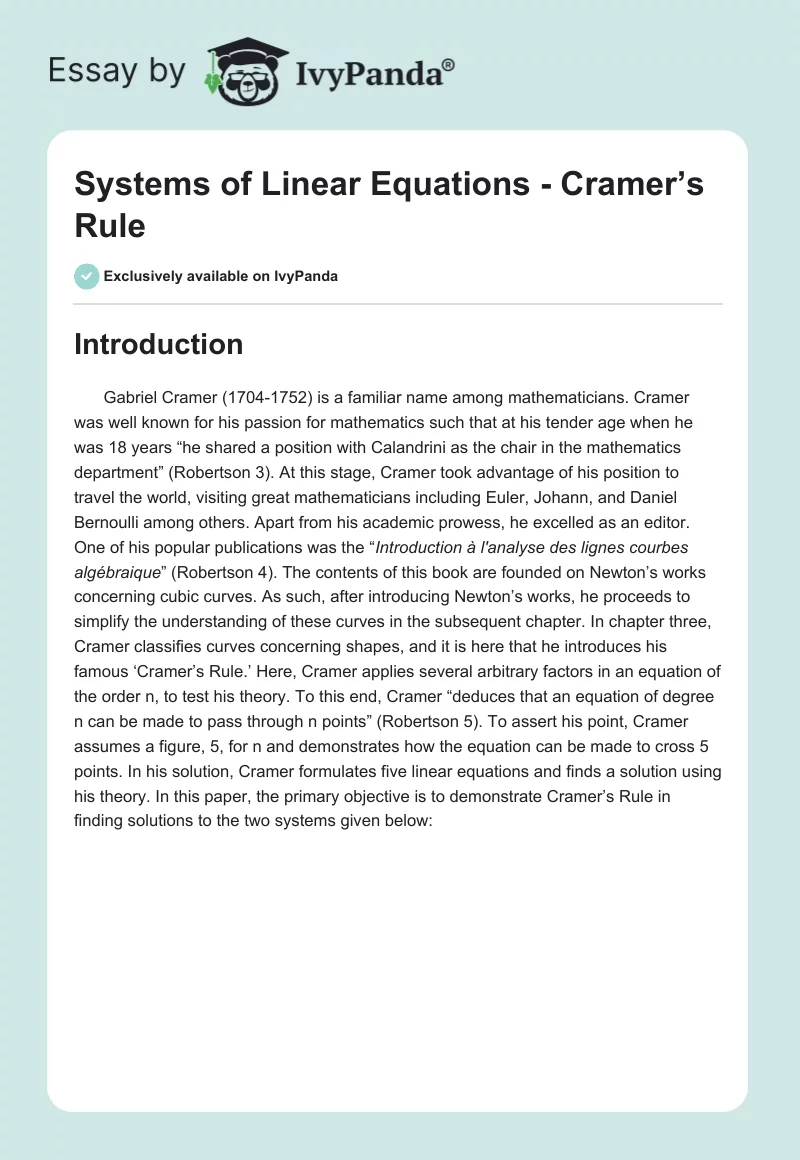 Systems of Linear Equations - Cramer’s Rule. Page 1