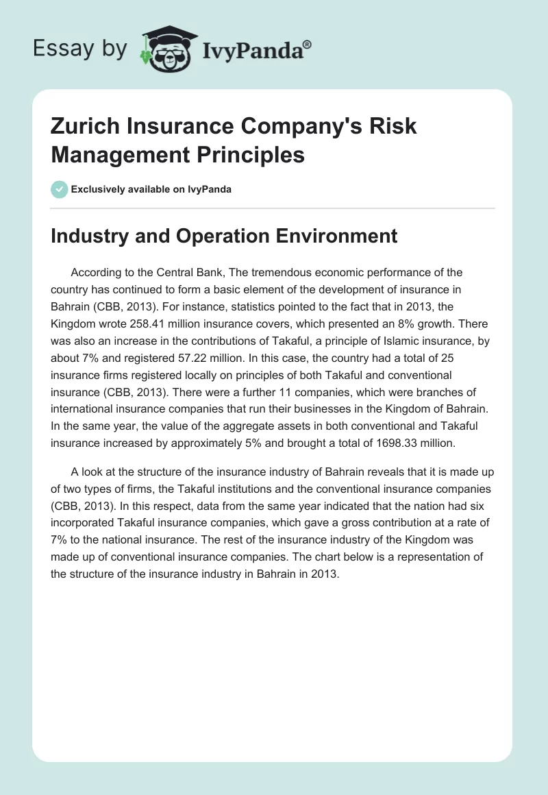 Zurich Insurance Company's Risk Management Principles. Page 1