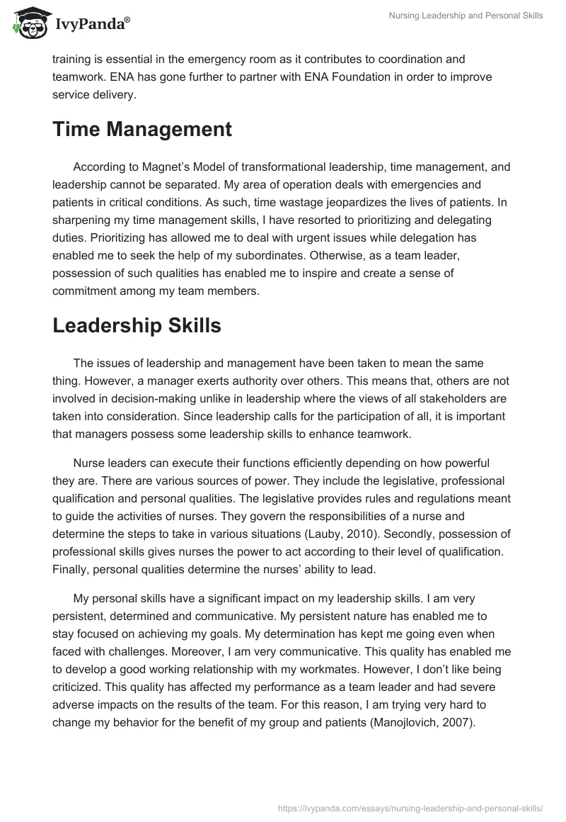 Nursing Leadership and Personal Skills. Page 2