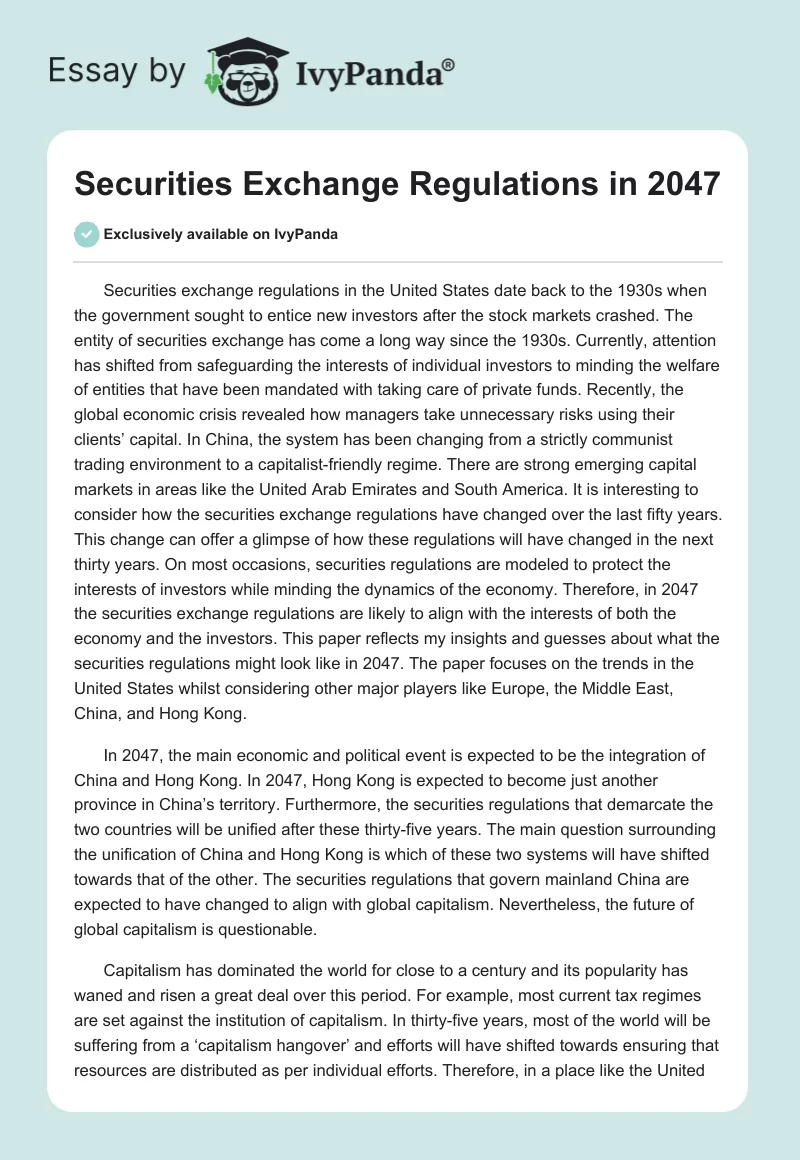 Securities Exchange Regulations in 2047. Page 1