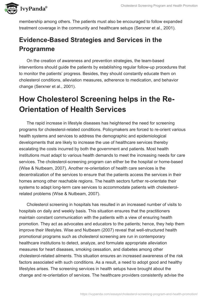 Cholesterol Screening Program and Health Promotion. Page 5