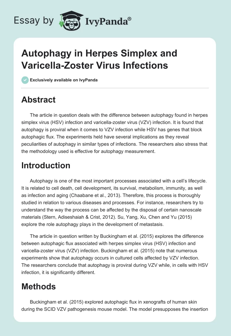 Autophagy in Herpes Simplex and Varicella-Zoster Virus Infections. Page 1