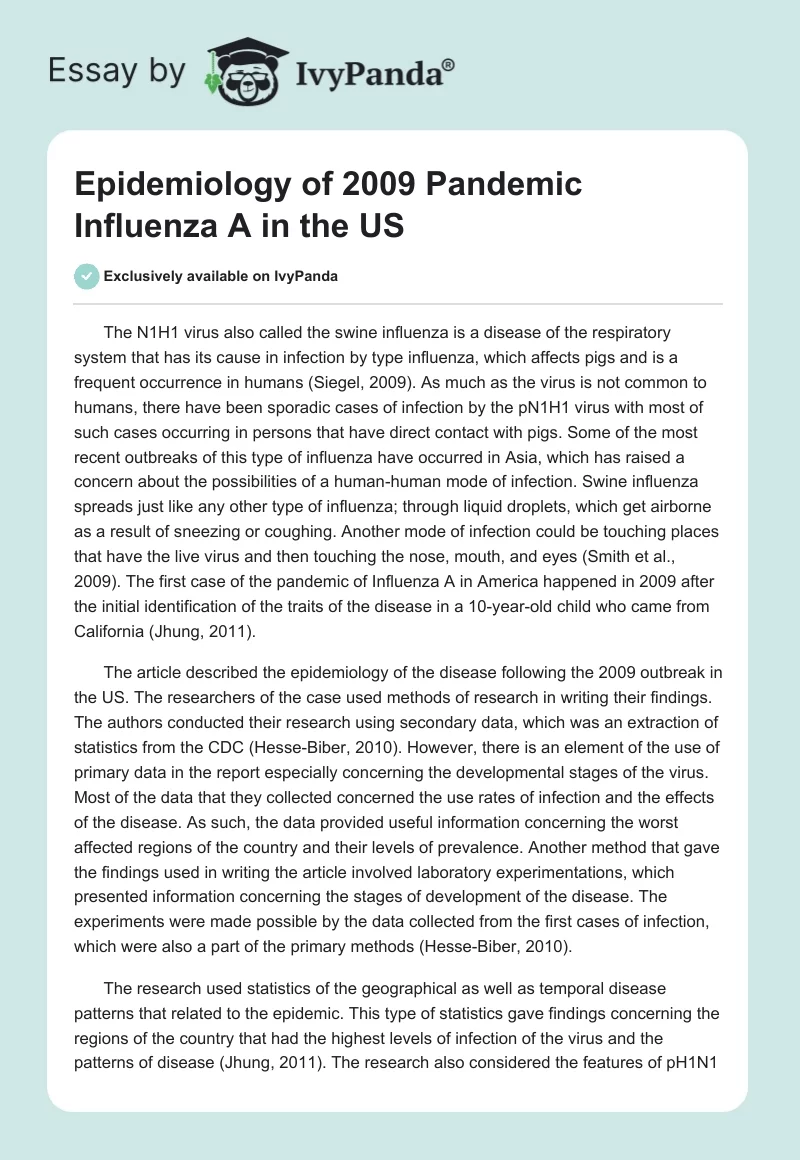 Epidemiology of 2009 Pandemic Influenza A in the US. Page 1